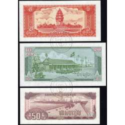 Cambodja - Lote de 3 Notas Diferentes - Serie 1987-1992 (Não Circuladas)