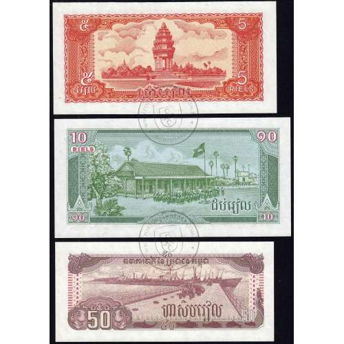 Cambodja - Lote de 3 Notas Diferentes - Serie 1987-1992 (Não Circuladas)