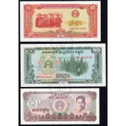 Cambodja - Lote de 3 Notas Diferentes - Serie 1987-1992 (Não Circuladas)