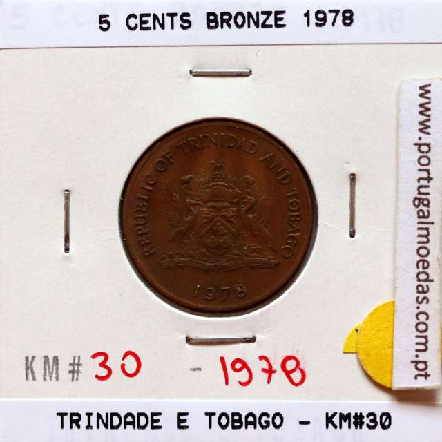Trinidad and Tobago, 5 Cents 1978 Bronze, (XF), World Coins Trinidad and Tobago KM 30