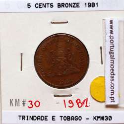 Trindade e Tobago, 5 Cents 1981 Bronze, (MBC), World Coins Trinidad and Tobago KM 30