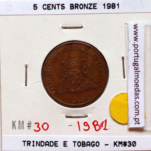 Trinidad and Tobago, 5 Cents 1981 Bronze, (VF), World Coins Trinidad and Tobago KM 30