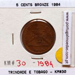 Trinidad and Tobago, 5 Cents 1984 Bronze, (XF), World Coins Trinidad and Tobago KM 30