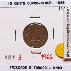 Trindade e Tobago, 10 Cents 1966 cuproníquel, (Bela), World Coins Trinidad and Tobago KM 3