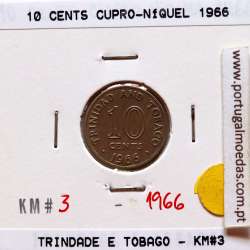 Trindade e Tobago, 10 Cents 1966 cuproníquel, (Bela), World Coins Trinidad and Tobago KM 3