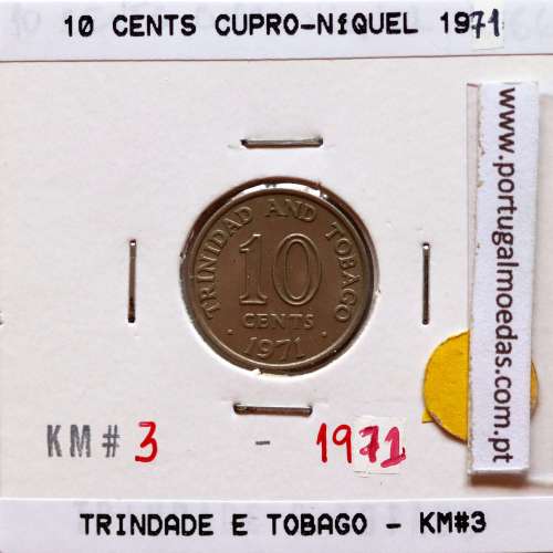 Trindade e Tobago, 10 Cents 1971 cuproníquel, (Bela), World Coins Trinidad and Tobago KM 3