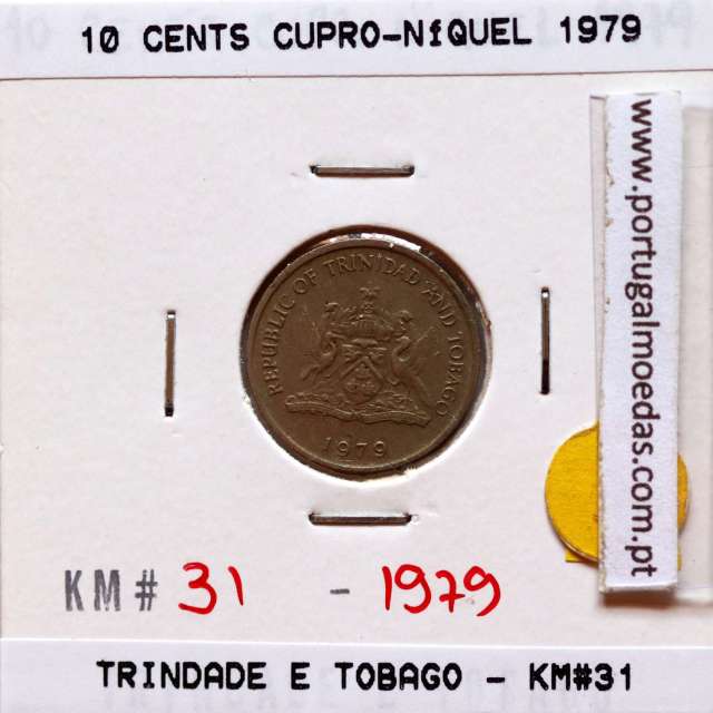 Trindade e Tobago, 10 Cents 1979 cuproníquel, (MBC), World Coins Trinidad and Tobago KM 31
