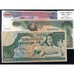 Cambodja - Lote de 3 Notas Diferentes - Serie 1972-1975 (Não Circuladas)