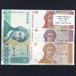 Croatia - Lot of 4 Different Banknotes - Serie 1991-1993 (Uncirculated)