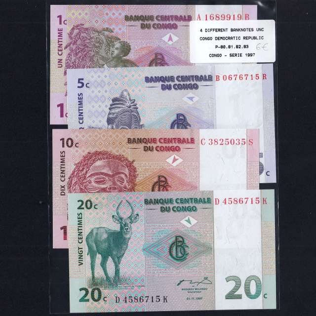 Congo - Lote de 4 Notas Diferentes-Serie 1997 (Não Circuladas)