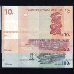 Congo - Lote de 3 Notas Diferentes-Serie 2003-2007 (Não Circuladas)
