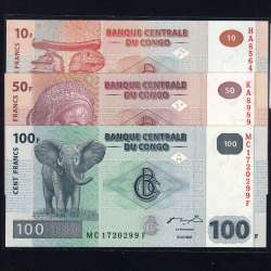 Congo - Lote de 3 Notas Diferentes-Serie 2003-2007 (Não Circuladas)