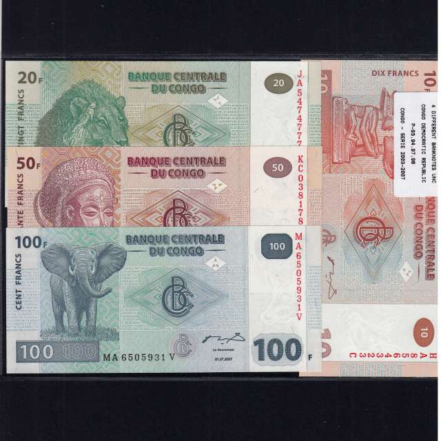 Congo - Lote de 4 Notas Diferentes-Serie 2003-2007 (Não Circuladas)