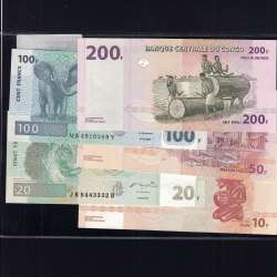 Congo - Lote de 5 Notas Diferentes-Serie 2003-2007 (Não Circuladas)