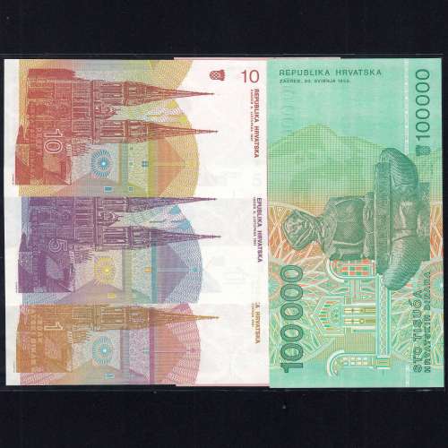 Croatia - Lot of 5 Different Banknotes - Serie 1991-1993 (Uncirculated)
