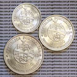 BNC, moedas da XVII Exposição Europeia 1983,  500$00, 750$00 e 1000$00, Carteira da INCM veludo Azul marinho legendada a branco