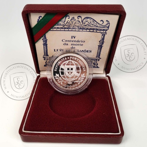 Portugal, 1000 Escudos Camões 1980 Silver Proof, 1000 Escudos 1983, 4th Centenary of the Death of Camões 1580-1980, with Case