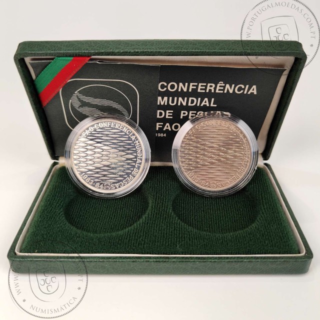 Portugal, 250 escudos 1984 FAO World Fisheries Conference coins silver Proof and Copper-nickel BNC, with case, World Coins KM626