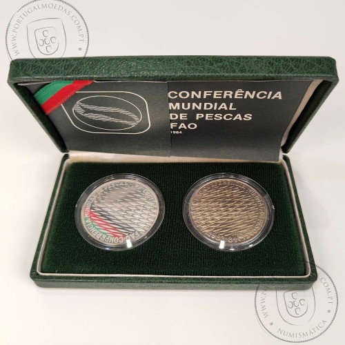 Portugal, 250 escudos 1984 FAO World Fisheries Conference coins silver Proof and Copper-nickel BNC, with case, World Coins KM626