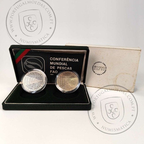 Portugal, 250 escudos 1984 FAO World Fisheries Conference coins silver Proof and Copper-nickel BNC, with case, World Coins KM626
