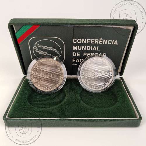 Portugal, 250 escudos 1984 FAO World Fisheries Conference coins silver Proof and Copper-nickel BNC, with case, World Coins KM626