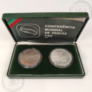 PROOF, 250$00 1984 FAO prata e cuproníquel, Estojo com duas moedas Proof e BNC da Conferência Mundial de Pescas FAO 1984