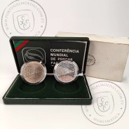 PROOF, 250$00 1984 FAO prata e cuproníquel, Estojo com duas moedas Poof e BNC da Conferência Mundial de Pescas FAO 1984, KM 626a