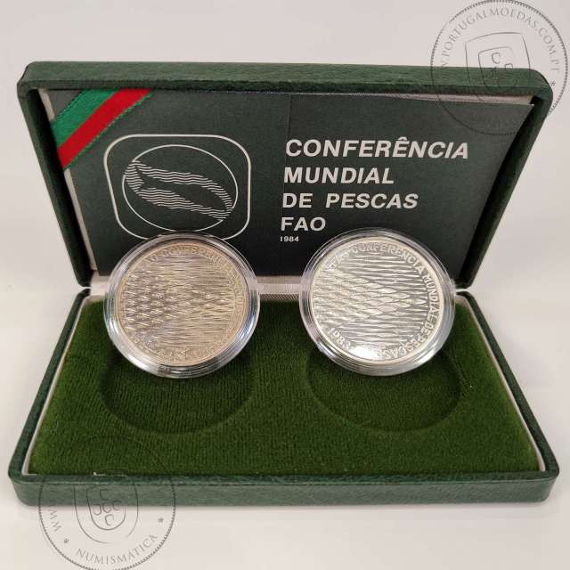 Portugal, 250 escudos 1984 FAO World Fisheries Conference coins silver Proof and Copper-nickel BNC, with case, World Coins KM626