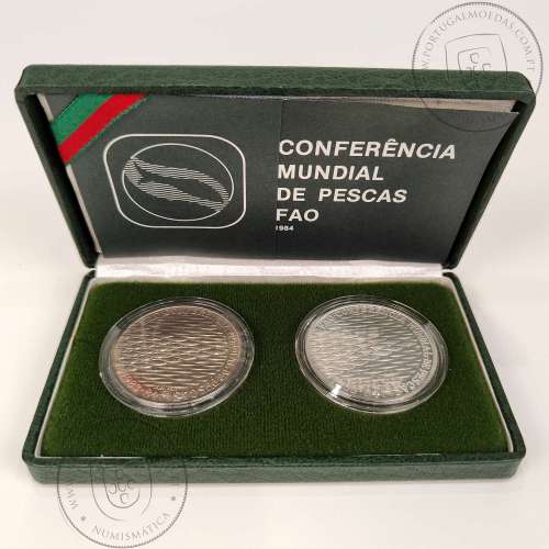 Portugal, 250 escudos 1984 FAO World Fisheries Conference coins silver Proof and Copper-nickel BNC, with case, World Coins KM626