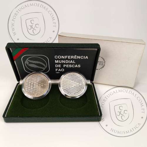 Portugal, 250 escudos 1984 FAO World Fisheries Conference coins silver Proof and Copper-nickel BNC, with case, World Coins KM626