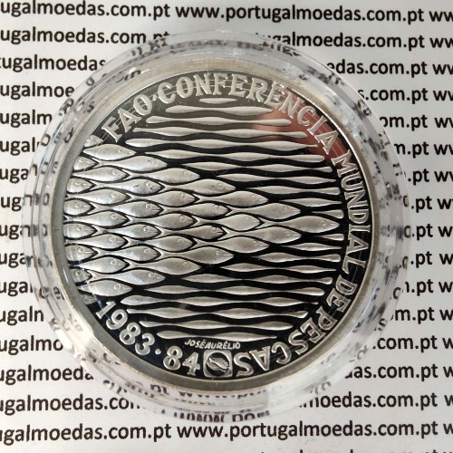 250$00 1984 FAO prata PROOF, moeda 250 Escudos Prata Proof, comemorativa da Conferência Mundial de Pescas FAO 1984, KM 626a