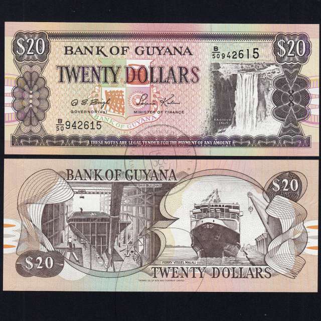 Guyana - 20 Dollars Banknote 1996 (Uncirculated) - Pick 30b2