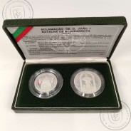 Prata Proof, Batalha de Aljubarrota 25 Escudos e 100 Escudos 1985, Estojo moedas PROOF do VI Cent. da Batalha de Aljubarrota