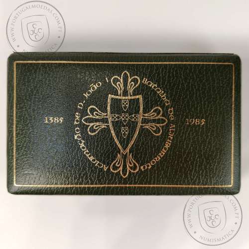 Prata Proof, Batalha de Aljubarrota 25 Escudos e 100 Escudos 1985, Estojo moedas PROOF do VI Cent. da Batalha de Aljubarrota