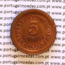 Portugal, minting error in 5 Centavos 1924 Bronze, five centavos 1924 ($05) Republica Portuguesa, World Coins Portugal KM 572