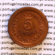Portugal, minting error in 5 Centavos 1924 Bronze, five centavos 1924 ($05) Republica Portuguesa, World Coins Portugal KM 572