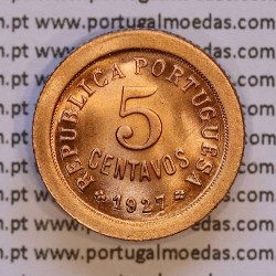 Portugal, 5 Centavos 1927 Bronze, Five Cents 1927 ($05) Portuguese Republic, (BU/UNC), World Coins Portugal KM 572 Portugal, 5 Centavos 1927 Bronze, Five Cents 1927 ($05) Portuguese Republic, (BU/UNC), World Coins Portugal KM 572