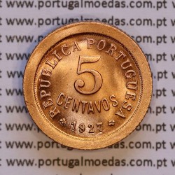 Portugal, 5 Centavos 1927 Bronze, Five Cents 1927 ($05) Portuguese Republic, (BU/UNC), World Coins Portugal KM 572 Portugal, 5 Centavos 1927 Bronze, Five Cents 1927 ($05) Portuguese Republic, (BU/UNC), World Coins Portugal KM 572
