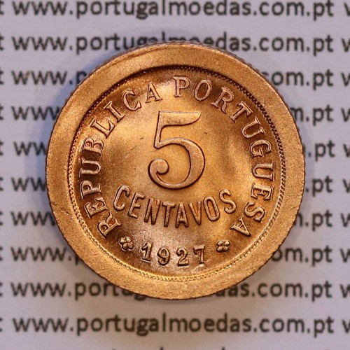 Portugal, 5 Centavos 1927 Bronze, Five Cents 1927 ($05) Portuguese Republic, (BU/UNC), World Coins Portugal KM 572