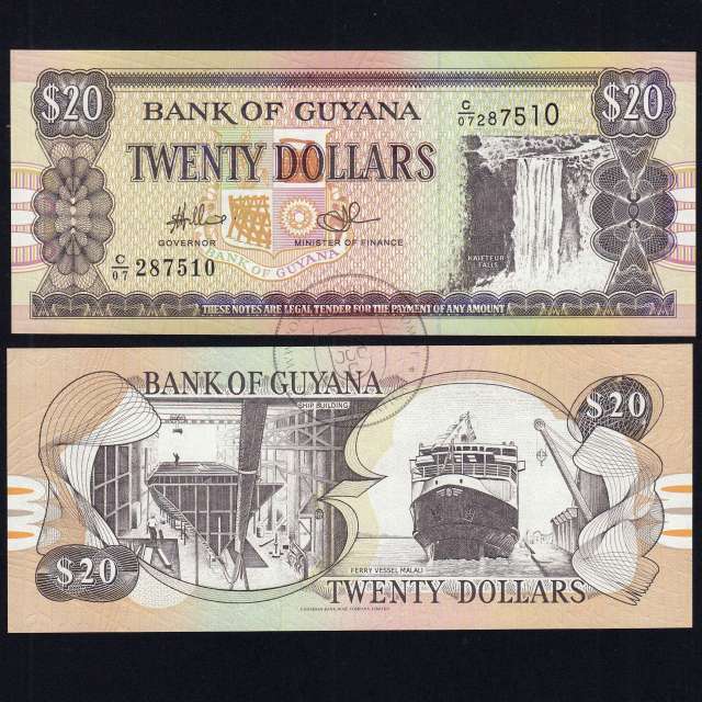 Guyana - Nota de 20 Dolares 1996 (Não Circulada) - Pick 30e2