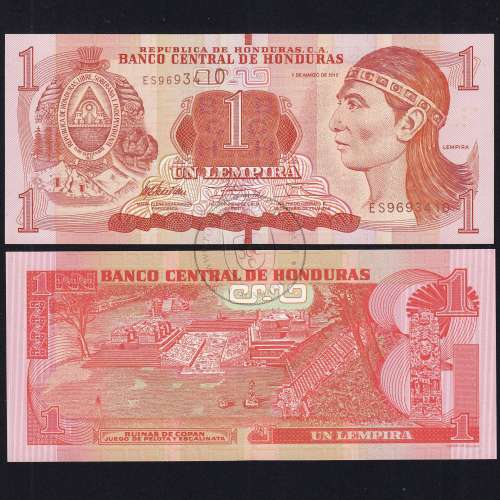 Honduras - 1 Lempira Banknote 2012 (Uncirculated) - Pick 96a