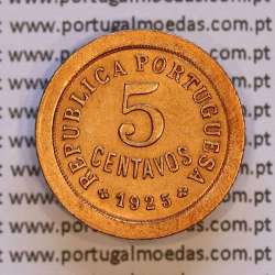 Portugal, 5 centavos 1925 bronze of Portuguese Republic, (XF), World Coins Portugal KM 572