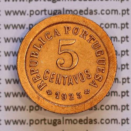 5 Centavos 1925 Bronze, $05 centavos 1925 da Republica Portuguesa, (Bela), World Coins Portugal KM 572