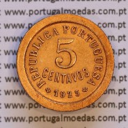 5 Centavos 1925 Bronze, $05 centavos 1925 da Republica Portuguesa, (Bela), World Coins Portugal KM 572