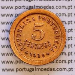 Portugal, 5 centavos 1925 bronze of Portuguese Republic, (XF), World Coins Portugal KM 572