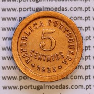 Portugal, 5 centavos 1925 bronze of Portuguese Republic, (XF), World Coins Portugal KM 572
