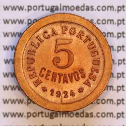 5 Centavos 1924 Bronze, cinco centavos 1924 ($05) Republica Portuguesa, (MBC+/Bela-), World Coins Portugal KM 572