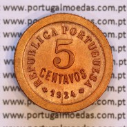 Portugal, 5 centavos 1924 bronze of Portuguese Republic, (VF+/XF-), World Coins Portugal KM 572