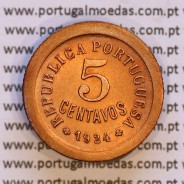 Portugal, 5 centavos 1924 bronze of Portuguese Republic, (VF+), World Coins Portugal KM 572