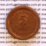 5 Centavos 1924 Bronze, cinco centavos 1924 ($05) Republica Portuguesa, (MBC+), World Coins Portugal KM 572